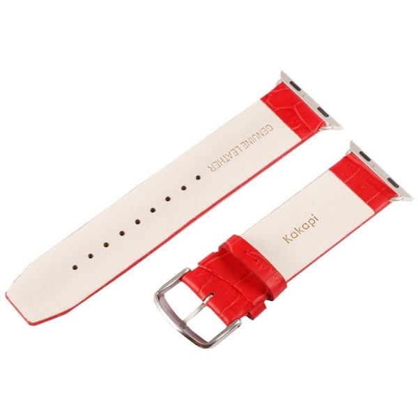 Kakapi for Apple Watch 42mm Crocodile Texture Brushed Buckle Genuine Leather Watch Band with Connector (Red) - Image 5