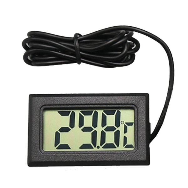 Mini LCD Digital Thermometer for Fridge Freezer, Insert Size 46mm x 26.6mm, Cable Length 1m (Black)