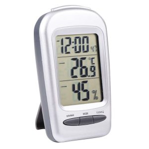 LCD Digital Desk Indoor Thermometer Hygrometer with Date / Clock / Freezing Warning (Silver)