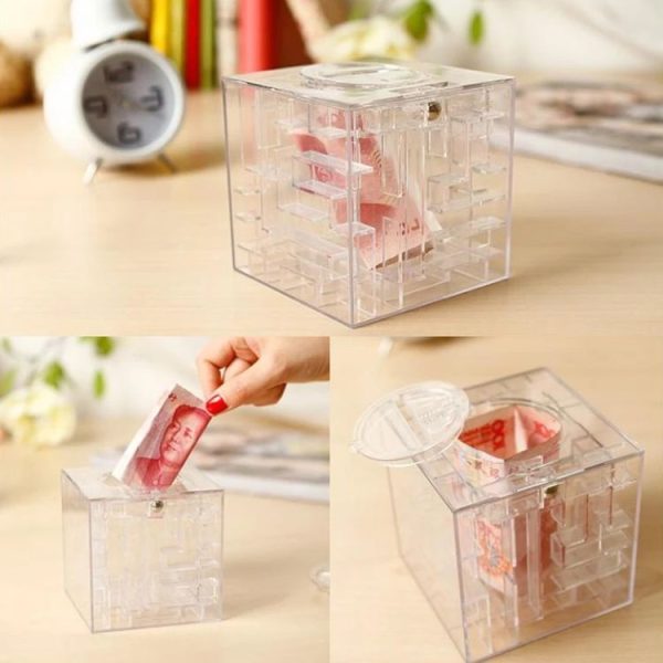 3D Puzzle Transparent Money Maze Bank Saving Coin Gift Box (White) - Image 6
