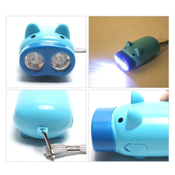 3 PCS Hand Press Powered Cartoon Pig Shaped Flashlight, Emergency LED, 2 Lights, with Strap, Random Color Delivery - Image 5