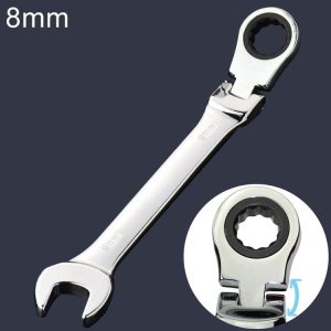 8mm Dual-use Opening Plum Ratcheting Angled Wrench, Length: 13.8cm (Silver)