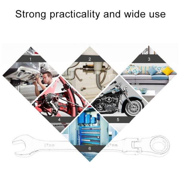10mm Dual-use Opening Plum Ratcheting Angled Wrench, Length: 16cm (Silver) - Image 4
