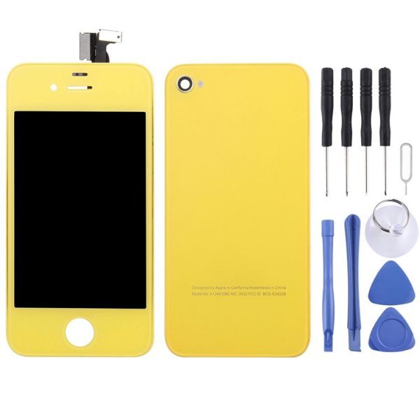 3 in 1 for iPhone 4 (LCD Digitizer + Glass Back Cover + Controller Button) Kit (Yellow)