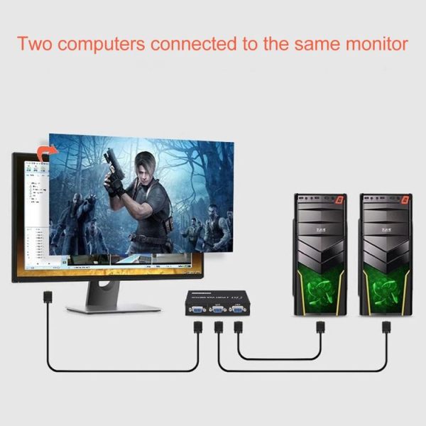 2 Port VGA Switch Box, 2 In 1 Out For LCD PC TV Monitor - HD15 (FJ-15-2C) (Black) - Image 6