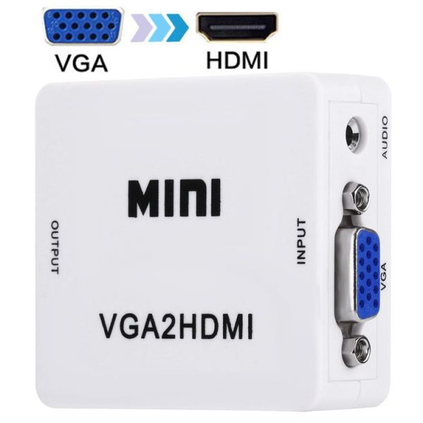 HD 1080P HDMI Mini VGA to HDMI Scaler Box Audio Video Digital Converter (White)