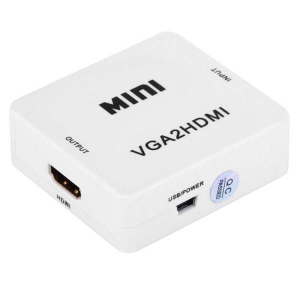 HD 1080P HDMI Mini VGA to HDMI Scaler Box Audio Video Digital Converter (White) - Image 3