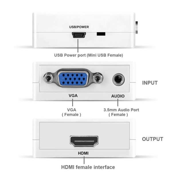 HD 1080P HDMI Mini VGA to HDMI Scaler Box Audio Video Digital Converter (White) - Image 4