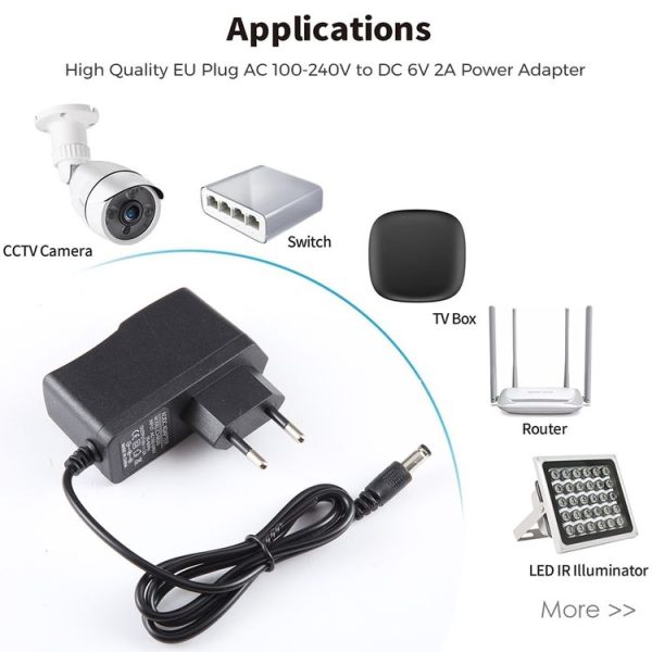 EU Plug AC 100-240V to DC 6V 2A Power Adapter, Tips: 5.5 x 2.1mm, Cable Length: 1.1m (Black) - Image 6