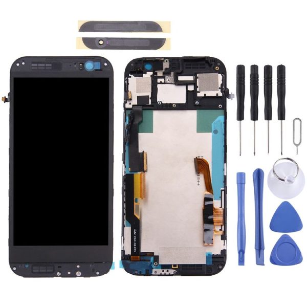 TFT LCD Screen for HTC One M8 (Top+Bottom)Digitizer Full Assembly with Frame & Front Glass Lens Cover (Black)