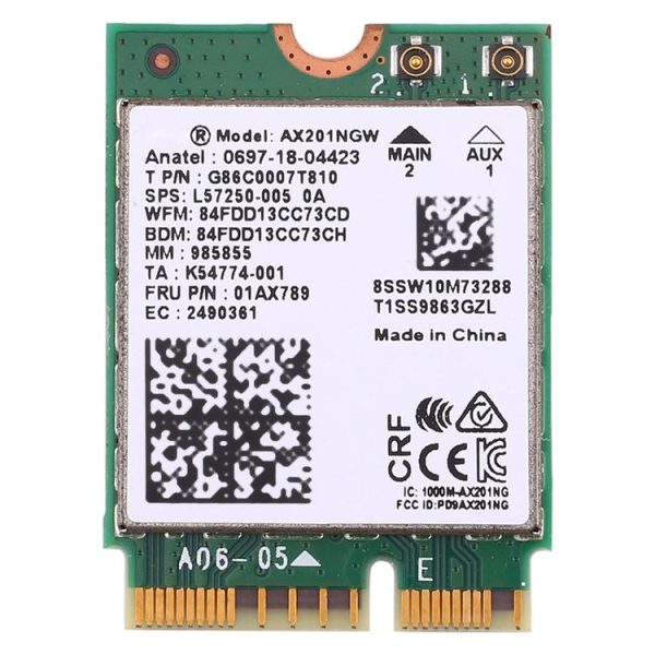 AX201 Bluetooth 5.0 Dual Band 2.4G / 5G Wireless NGFF Wifi Card AX201NGW 802.11 ac / ax 2.4Gbps Wlan Adapter