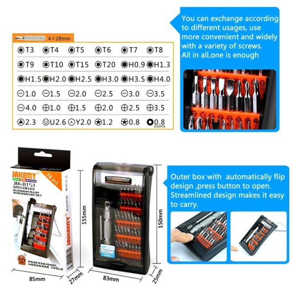 JAKEMY JM-8151 38 in 1 Screwdriver Tools Set Precision Screwdriver Set Repair Tool Hand Tools - Image 6