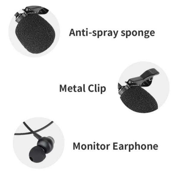 JMARY MC-R5 Lavalier 3.5mm Port Wired Microphone With Sound Monitoring Earphone, Length: 3m - Image 6