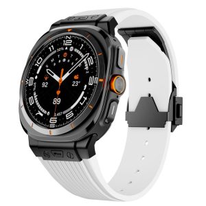 Samsung Galaxy Watch Ultra 47mm Black Connector Black Buckle Silicone Watch Band (White)