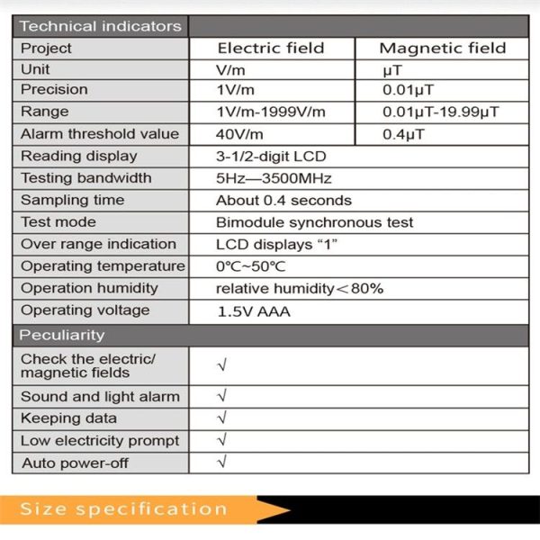 RZ825 Electromagnetic Radiation Tester Portable Digital Liquid Crystal Electromagnetic Field EMF Meter Measuring Instrument For Computer Mobile Phone - Image 4