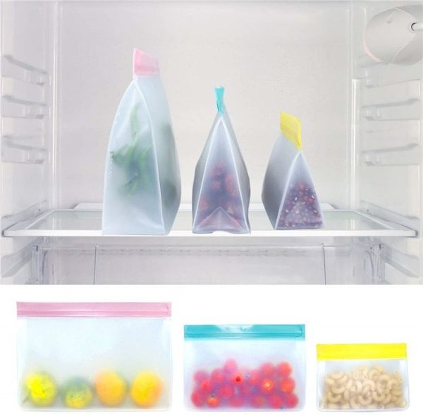 2 Sets PEVA Food Bags Reuse Three-dimensional Thickened Storage Sealed Fresh-keeping Bags, Random Color Delivery - Image 2