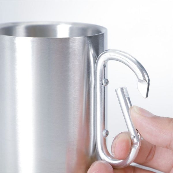 Stainless Steel Double Walled Water Mugs Coffee Cup with Carabiner Handle, Random Color Delivery - Image 4