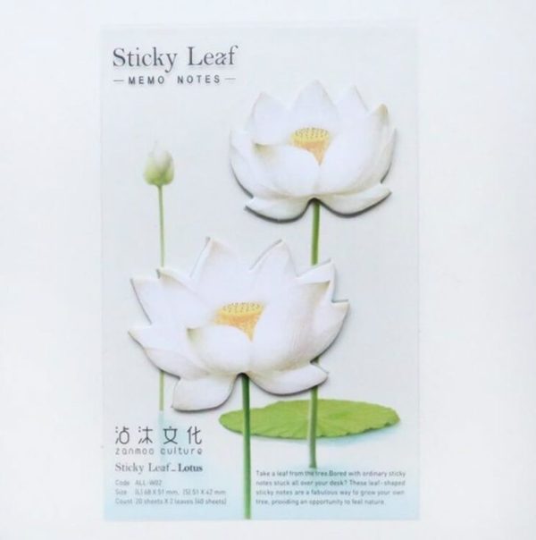 3 PCS Small Fresh Flowers and Leaves Series of Post-It Notes Romantic Lotus Notes White 2 Lotus - Image 2