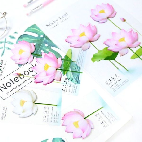 3 PCS Small Fresh Flowers and Leaves Series of Post-It Notes Romantic Lotus Notes White 2 Lotus - Image 6