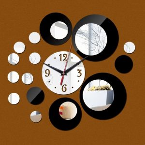 3D Stereo Decorative Clock Acrylic Digital Mirror Wall Sticker Wall Clock (Silver Black)