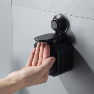 Bathroom Traceless Manual Soap Liquid Box Creative Suction Cup Wall-mounted Soap Dispenser Without Punching Plastic Soap Dispenser (Black)