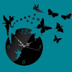 Butterfly Star 3D Acrylic Stereo Living Room Bedroom Decorating Mirror Wall Clock (Black)
