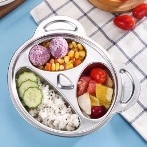 Children Household Stainless Steel Grid Cartoon Dinner Plate (Panda)