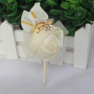 Wedding Groom Bride Boutonniere Rhinoceros Calla Brooch Wrist Flower, Style: Golden Boutonnierer