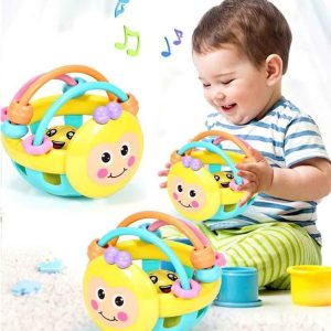 Soft Rubber Cartoon Bee Hand Knocking Rattle Dumbbell Early Educational Toy for Kid Hand Bell Baby Toy (Bee rattle)