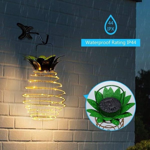30 LEDs Outdoor Iron Pineapple String Solar Lantern Telescopic Chandelier Modern Porch Light - Image 4
