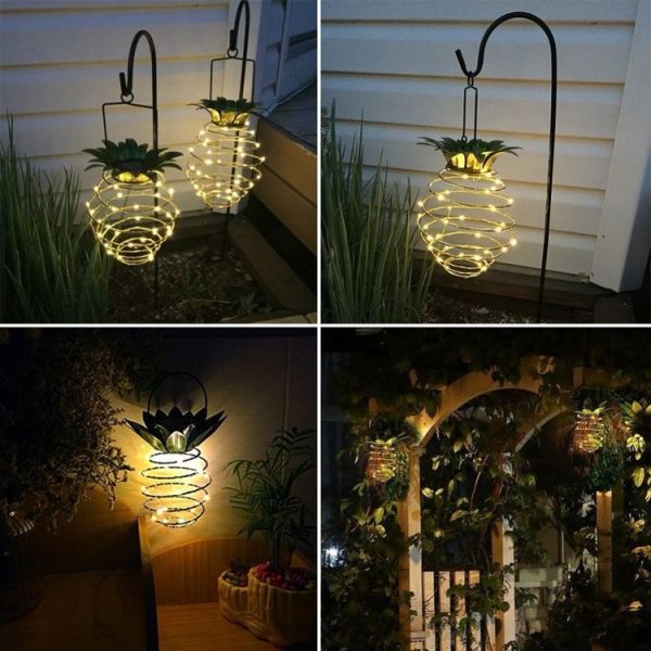 30 LEDs Outdoor Iron Pineapple String Solar Lantern Telescopic Chandelier Modern Porch Light - Image 5