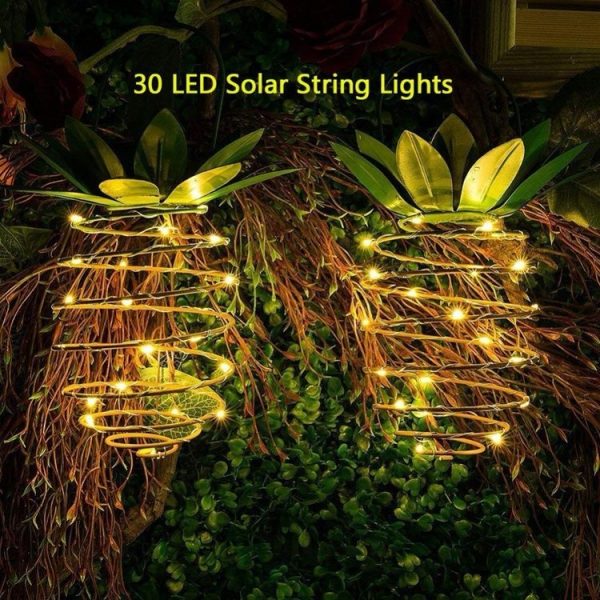 30 LEDs Outdoor Iron Pineapple String Solar Lantern Telescopic Chandelier Modern Porch Light - Image 6