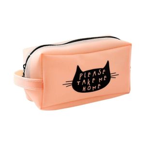 Cat Large Capacity Pen Bags Zipper Pen Case School Supplies Stationery (Pink Cat Head)