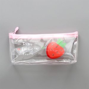 Cute Fruit Transparent PVC Pencil Box Pencil Bag School Supplies Stationery (Strawberry)