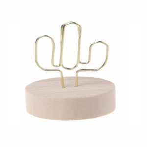 Photo Clip Card Note Clamp Round Wooden Base Iron Note Storage Holder, Type: Cactus