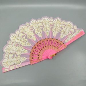 Spain Style Plastic Folding Fan Peacock Lace Fan Ladies Dance Gilding Fan, Size: 23x42cm (Pink)
