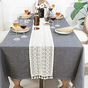 Tassel Lace Floral Romance Retro Crochet Hollow Cotton Blend Table Runner Covers, Size: 24x180cm (York Weave)