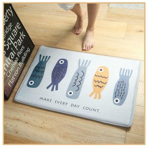 Cartoon Flannel Carpet Land Pad Household Kitchen Shower Room Non-slip Cushion Bedroom Strip Door Mat, Size: 40x60cm (Wooden Fish)