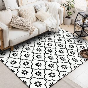 60x130cm Geometric Flower 3D Printed Carpets Living Room Bedroom Area Rugs Sofa Antiskid Mats, Color: Black White