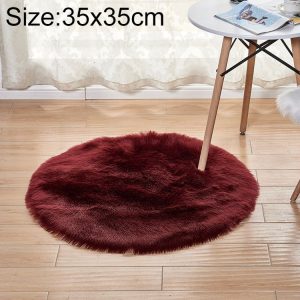 Long Plush Round Carpet Living Room Decoration Imitation Wool Carpet Mat, Size: 35x35cm (Wine Red)