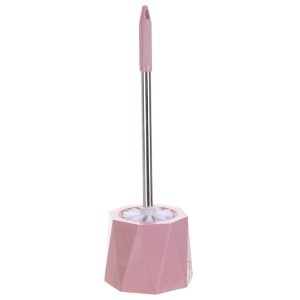 Diamond Shape Base Stainless Steel Long Handle Toilet Brush Toilet Cleaning Brush (Pink)