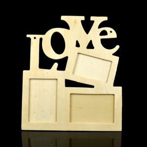 Children DIY Wooden Siamese Letters White Embryo Snowflake Mud Photo Frame, Frame size: 19.5cmx16.5cm