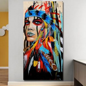 Modern Wall Art Prints Coloful Girl Feathered Women Canvas Painting For Living Room Home Decor, Size: 40X80cm