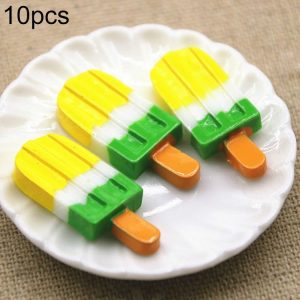 10 PCS Rainbow Ice Cream Stick Resin Flat Back Cabochon Imitation Dessert Art Decoration (Yellow)