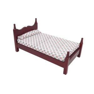 1: 12 Mini House Toy Pocket Furniture Simulation Single Bed (Mahogany)