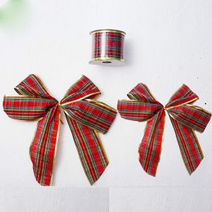 2 Rolls Christmas Sequins Ribbon Bow Ornament (Red and Green Grid)