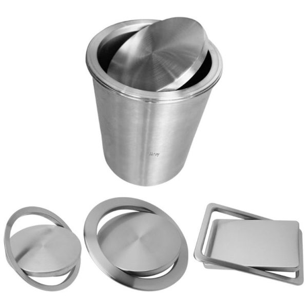 Embedded Type Stainless Steel Swing Cover Flip Kitchen Countertop Trash Can Lid Cap, Size: Square 16.2x22.7cm (Silver) - Image 3
