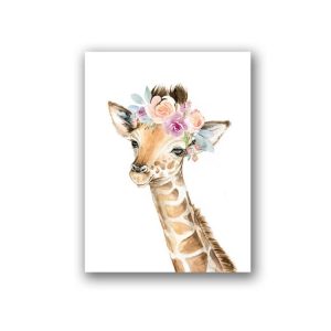 Children Room Decoration Painting Cute Animal Head with Flower Frameless Painting Core, Size: 13x18cm (Giraffe)
