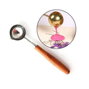 Wooden Handle Brass Seal Wax Spoon Tool Melting Sealing Wax Hand Account Stainless Steel Fire Paint Spoon, Color: Straight Round Wooden Spoon