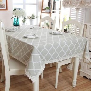 Cotton and Geometric Rhombus Gray LaceTablecloth, Size: 90x90cm (With Lace)